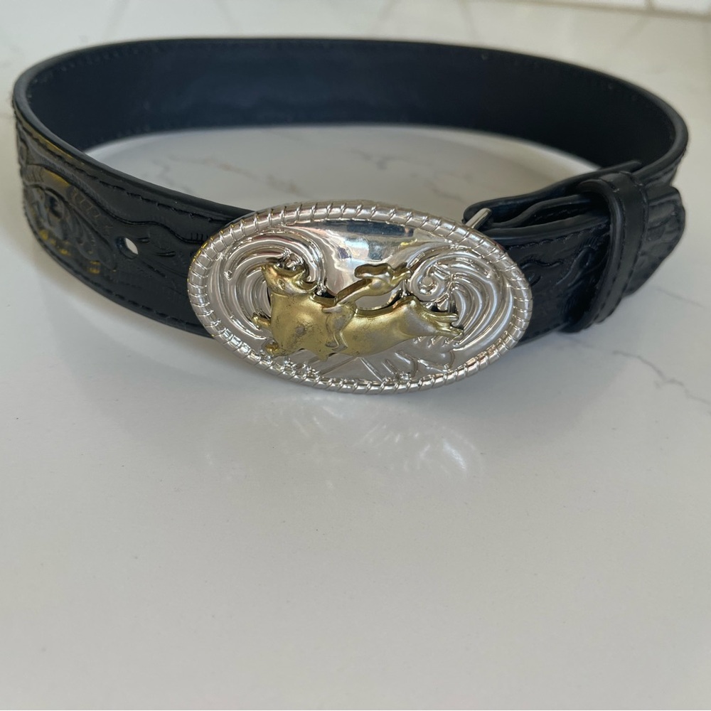 Nocona Kids Black Belt with Silver and Gold Buckle
